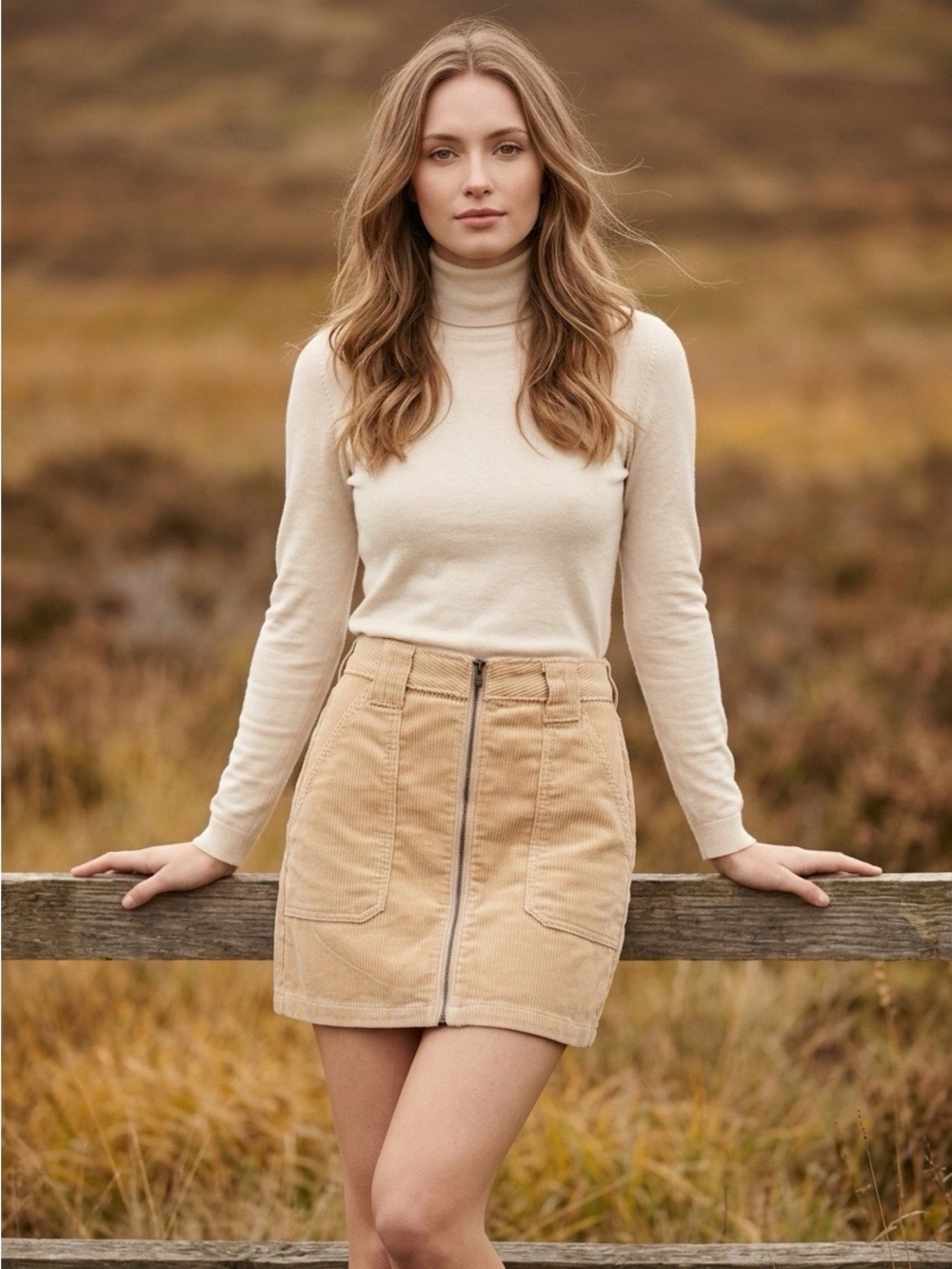 Hollister Ultra High Rise Corduroy Zip Front Utility Mini Skirt Tan Size 0
